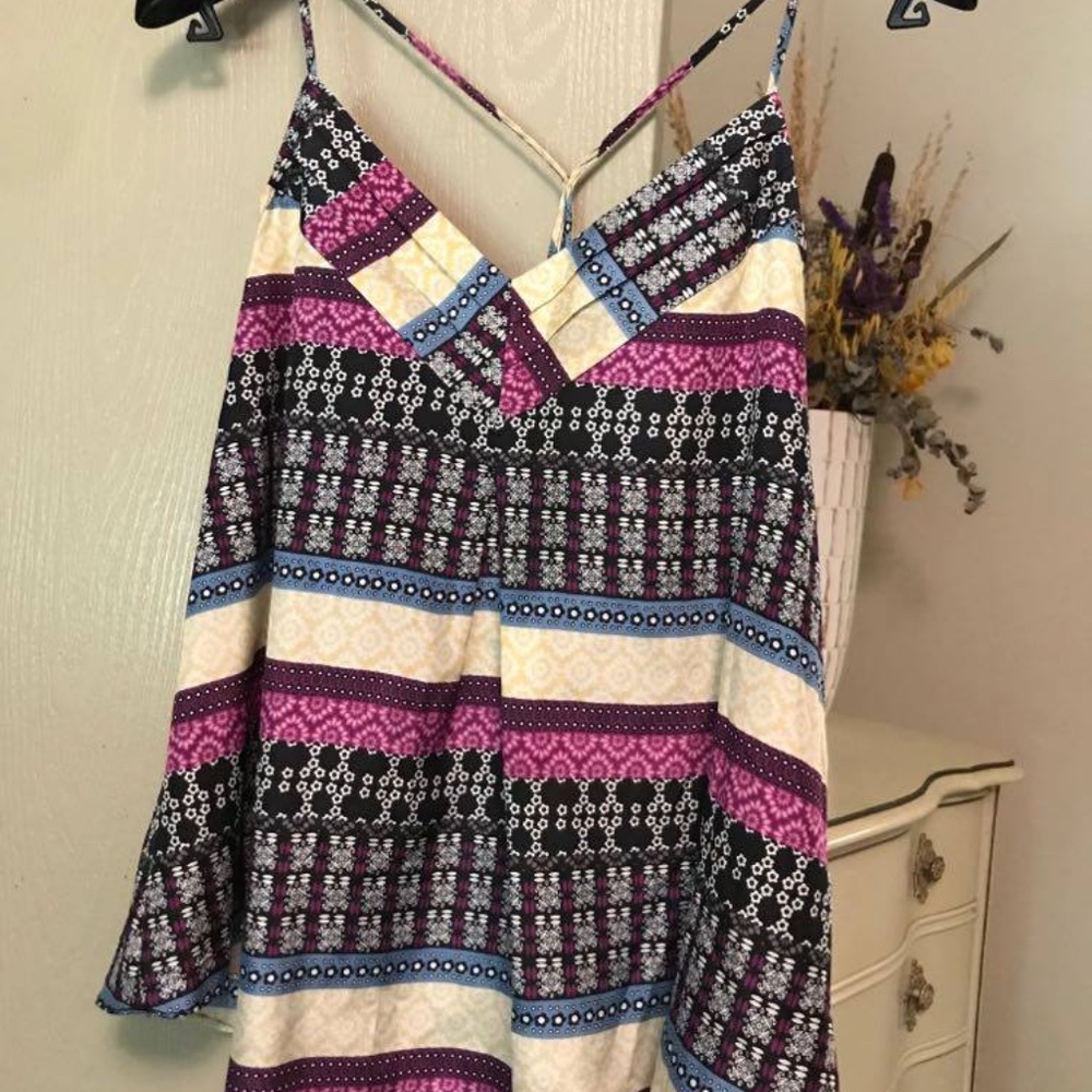 Canyon River Blue S Multi-Color Silk Top boho tank
